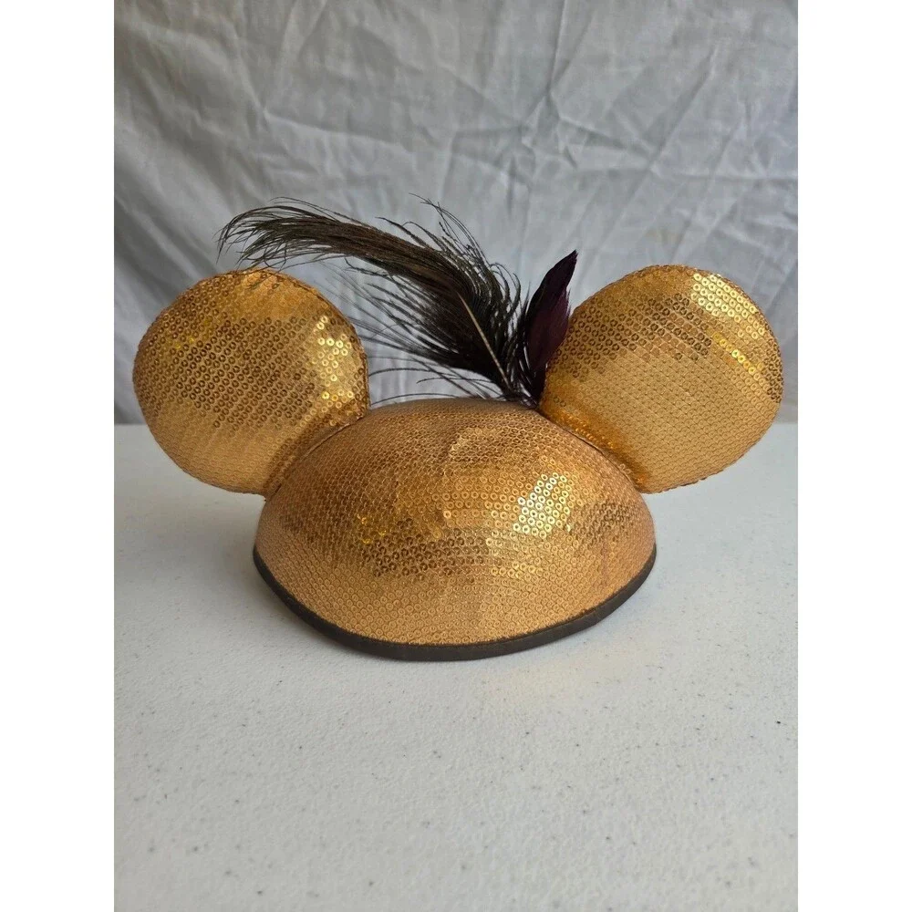 Disney Mickey Mouse Ears 2013 Year of the Ear gold sequins peacock feather Rare